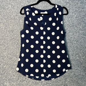 Pixley Sleeveless blouse; navy blue & white, Size M; gently used.